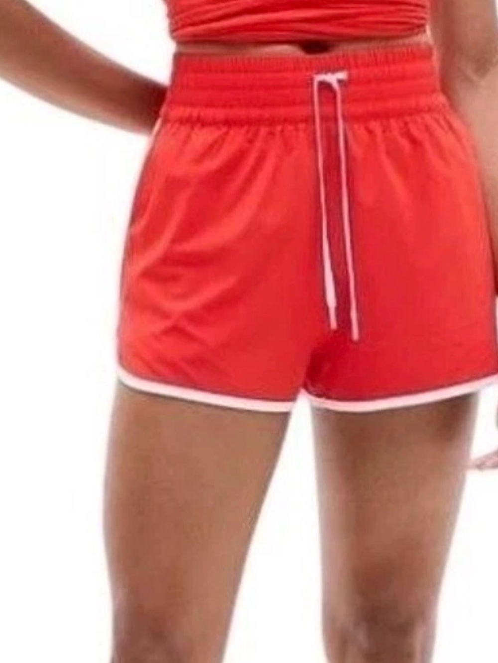 Athleta High Rise Weekender Stripe Run Short Red Small S Shorts Running #587805